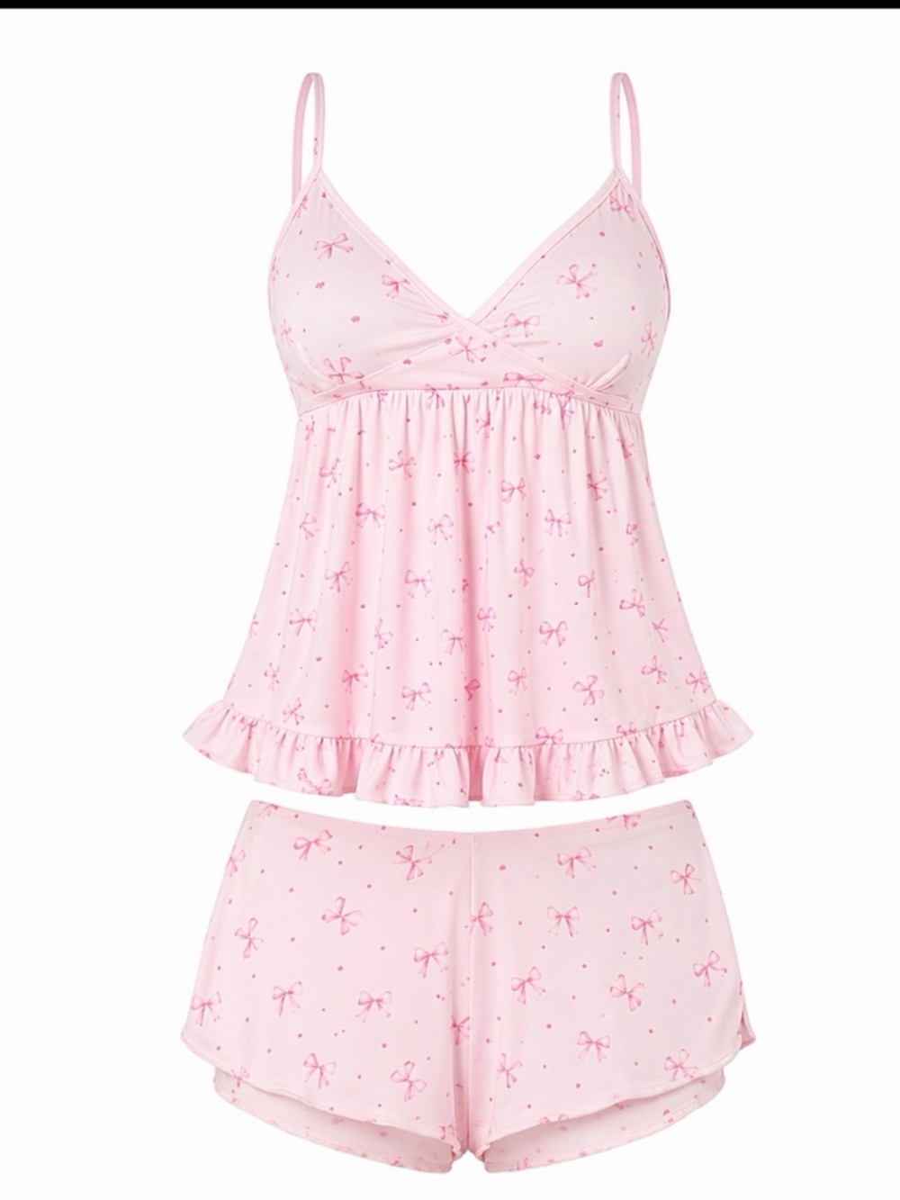Soft Pink Bow-Print Camisole & Shorts Sleep Set